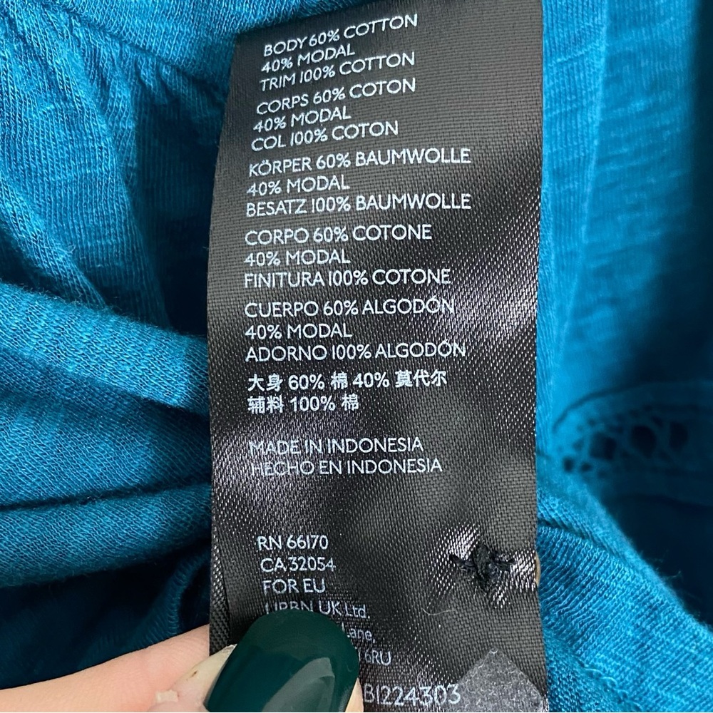 Anthropologie | Kaye Pintucked Babydoll Bell Sleeve Top Blouse Teal Size Medium - Picture 5 of 14